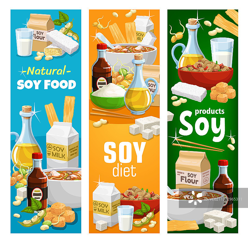 大豆和纯素大豆产品横幅图片素材