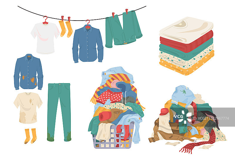 洗衣店扁平风格隔离套装图片素材