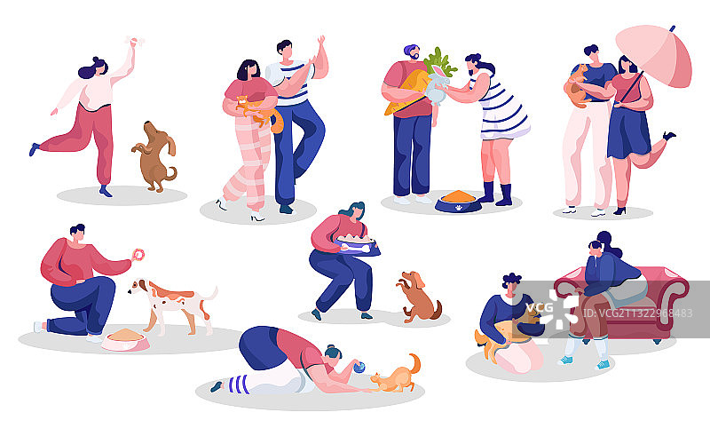 宠物主人与动物玩耍和喂食图片素材