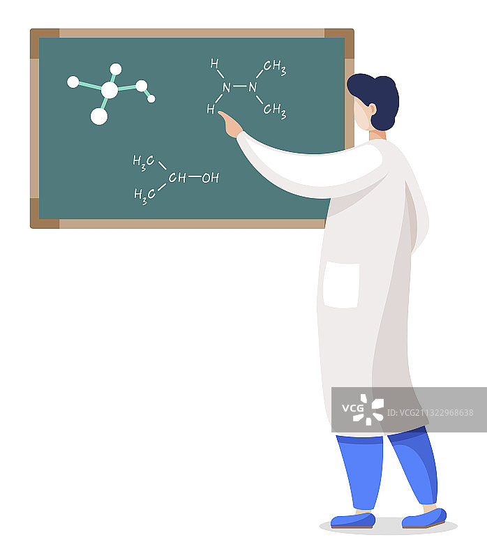 科学家在黑板上绘制分子式图片素材