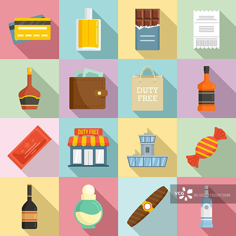 免税商店图标扁平风格合集图片素材