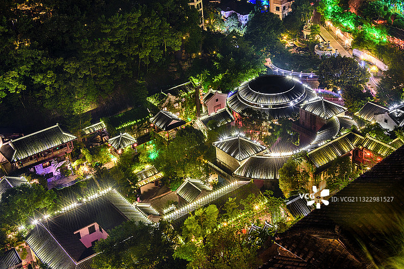 中国广东省梅州市客天下客家小镇夜景风光图片素材