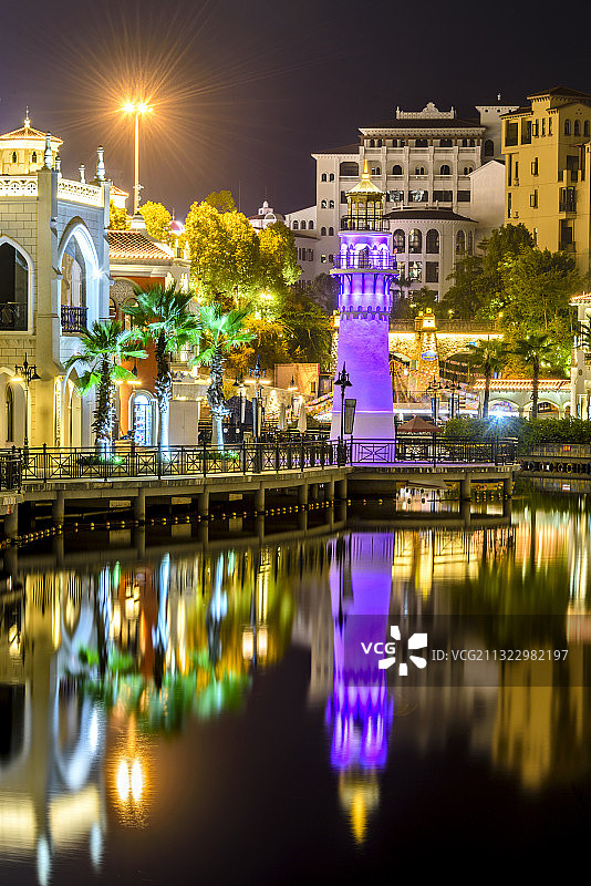 中国广东省梅州市客天下威尼斯水岸夜景图片素材
