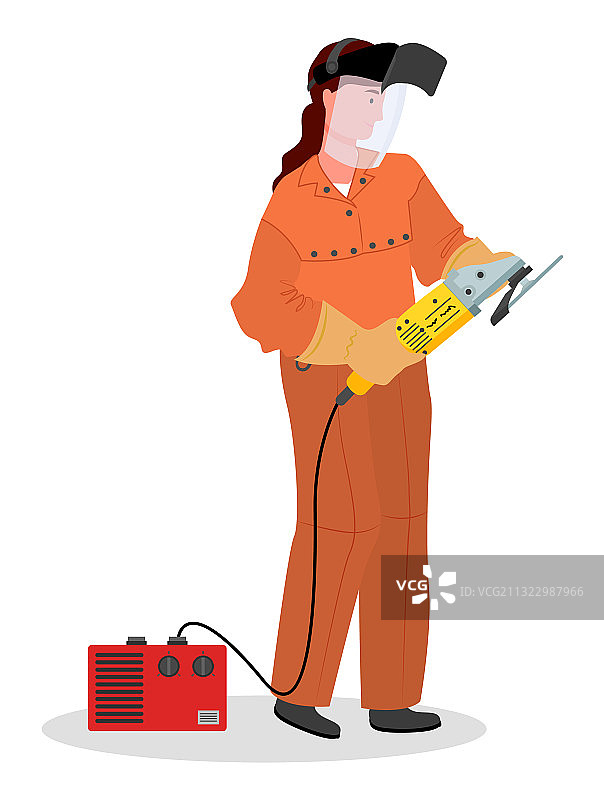 使用研磨工具的女工业工人图片素材