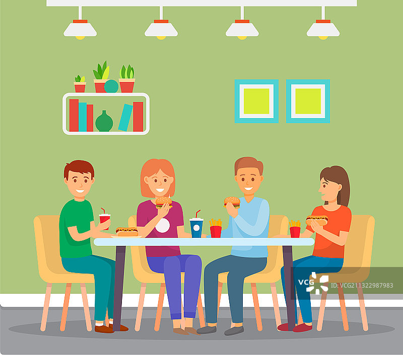 朋友们在咖啡馆里吃快餐图片素材