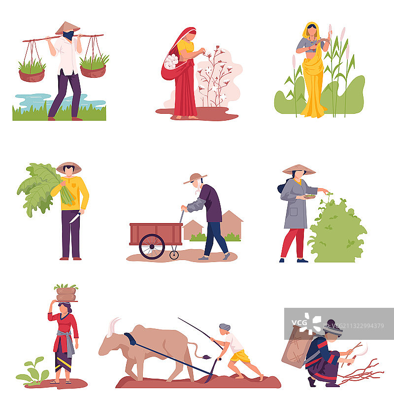 亚洲农民 собирают урожай图片素材