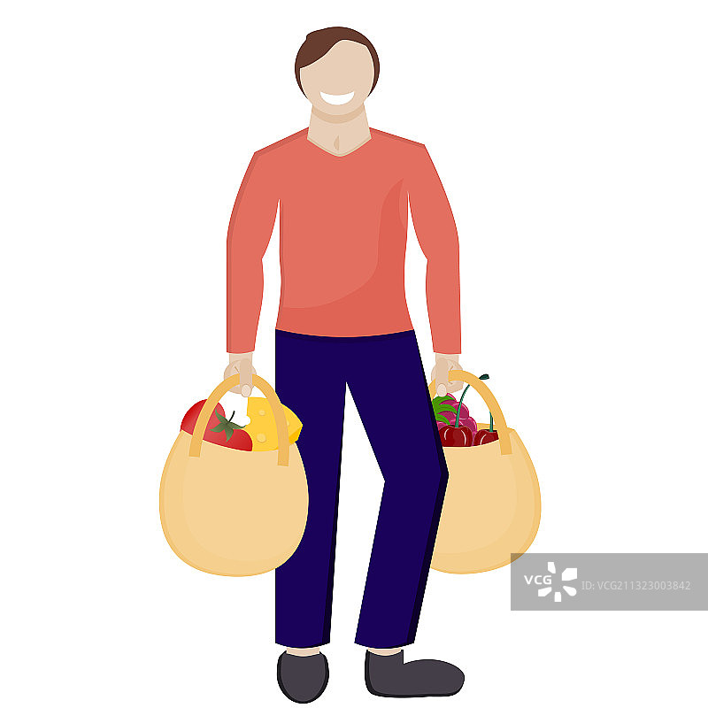 手提购物袋的男人，白色背景图片素材