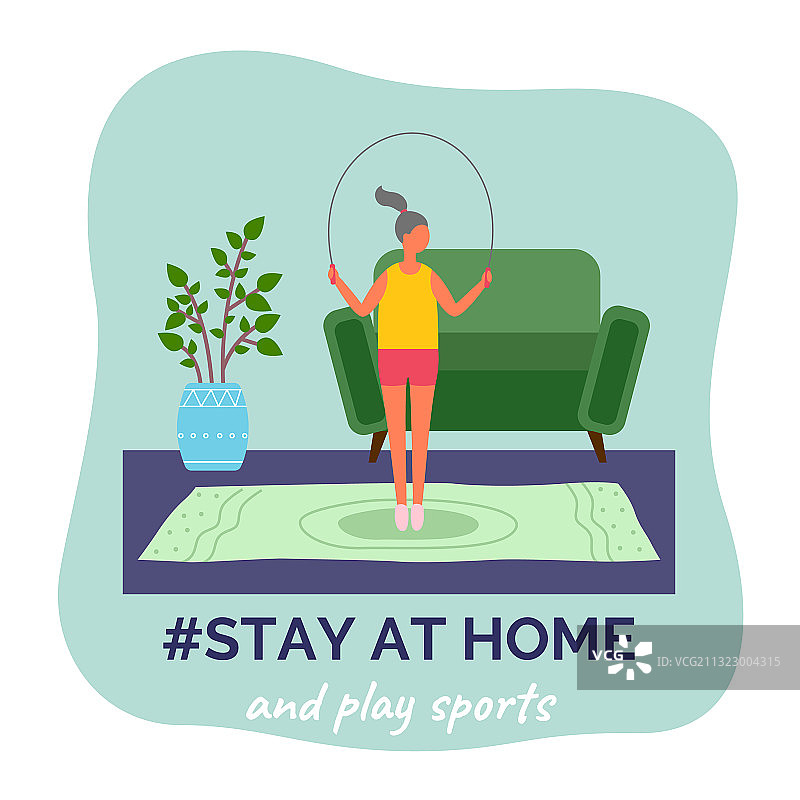 居家和玩运动的跳绳女孩图片素材