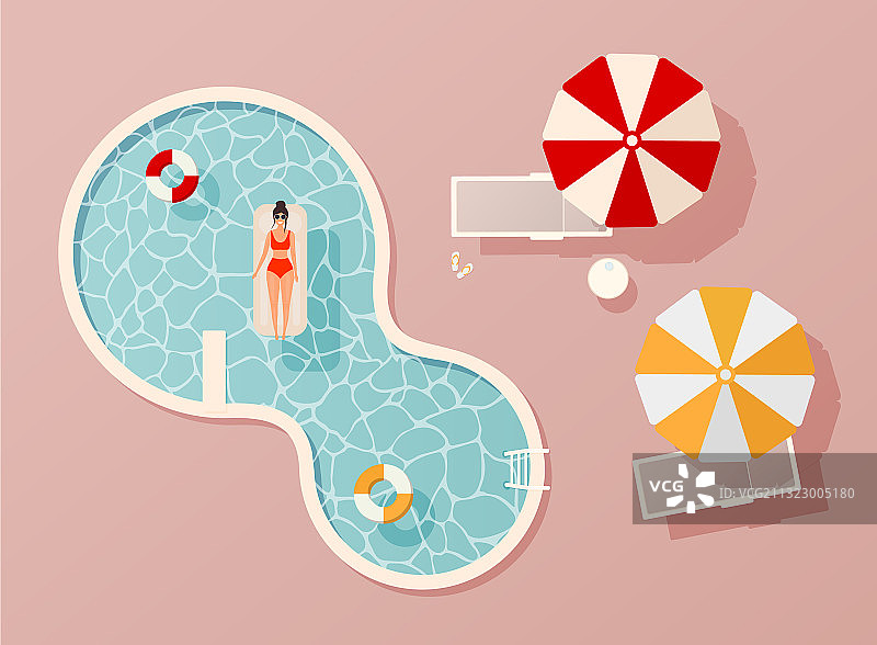 穿泳衣的女人躺在漂浮的游泳圈上图片素材