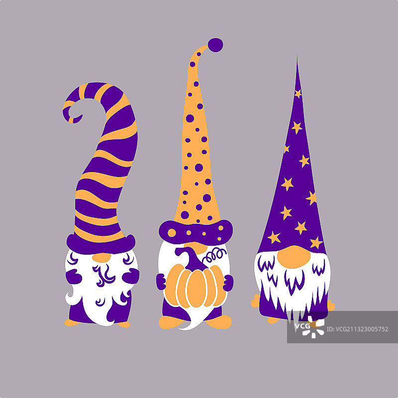 三个可爱的斯堪的纳维亚万圣节侏儒图片素材