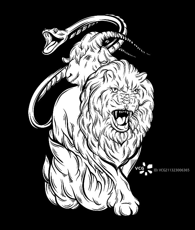 手绘风格的神话奇美拉图片素材