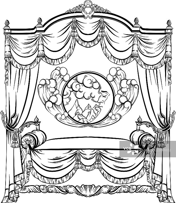 带有天篷和月亮的巴洛克风格床图片素材