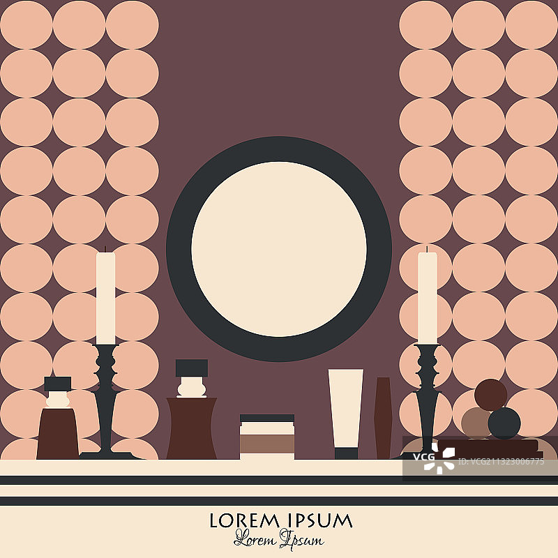 带化妆品的镜子和梳妆台图片素材