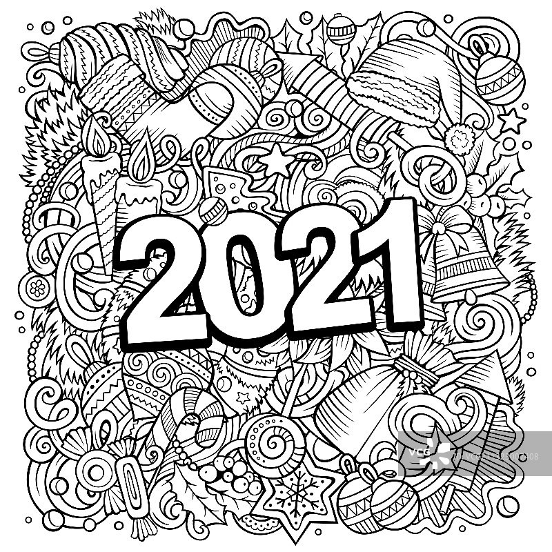 2021手绘涂鸦新年物品图片素材