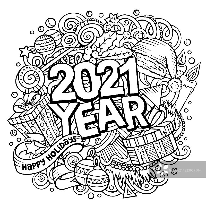 2021手绘涂鸦新年物品图片素材