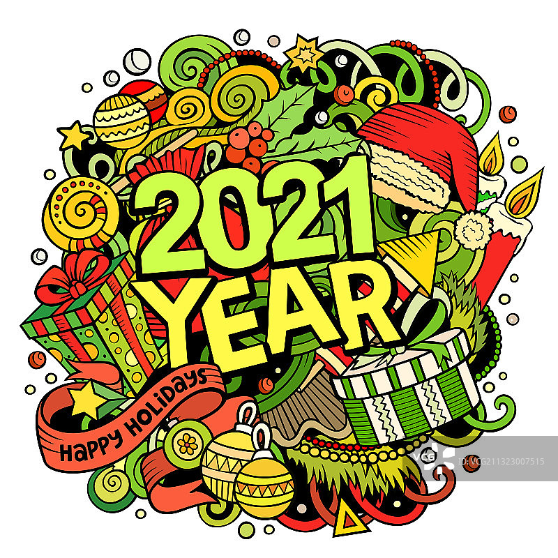 2021手绘涂鸦新年物品图片素材
