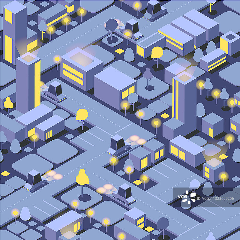 城市汽车和树木的黄色无缝图案图片素材