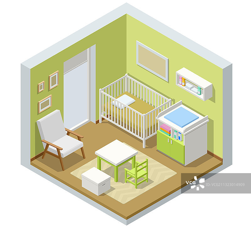 2.5D带现代家具的儿童房图片素材