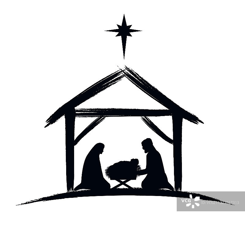 耶稣在马槽里的剪影场景图片素材