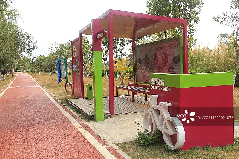 广州增城鹤之洲湿地公园，绿道驿站图片素材