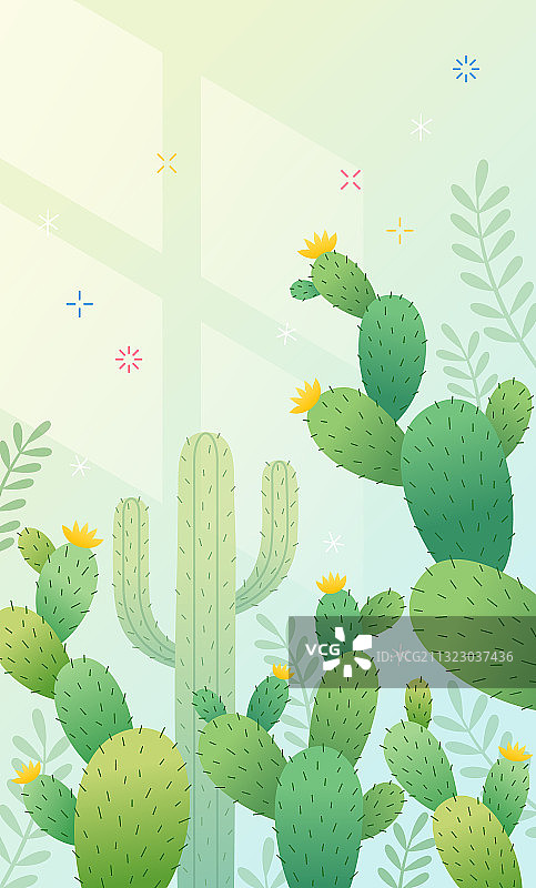 仙人掌插画竖版图片素材