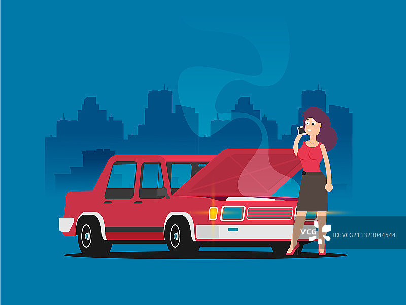 女孩看着损坏的发动机图片素材