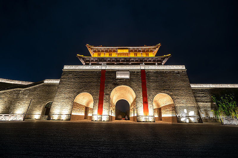 江苏宿迁项王故里中式园林景观夜景图片素材