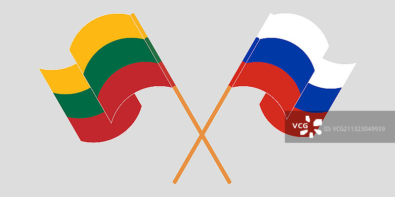 立陶宛与俄罗斯交叉挥舞的旗帜图片素材