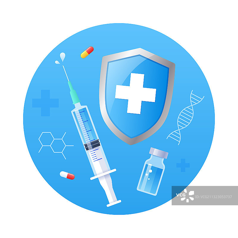 注射器疫苗盾牌等插画图片素材