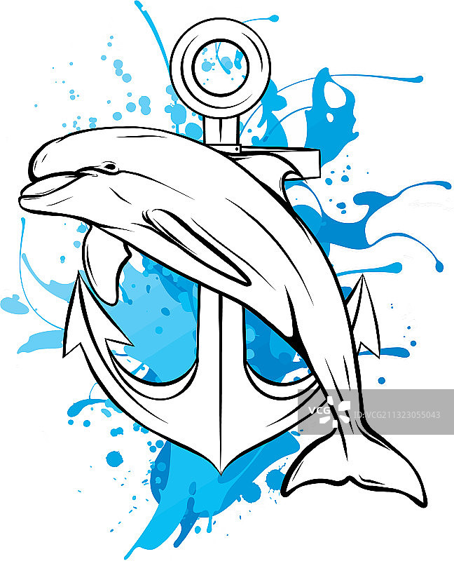 锚和海豚图标图片素材