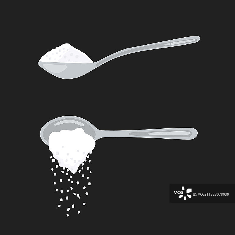 装满粉末晶体的糖勺或盐图片素材