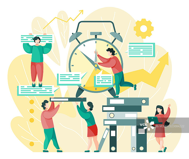 时间管理流程：文件夹与时钟图片素材