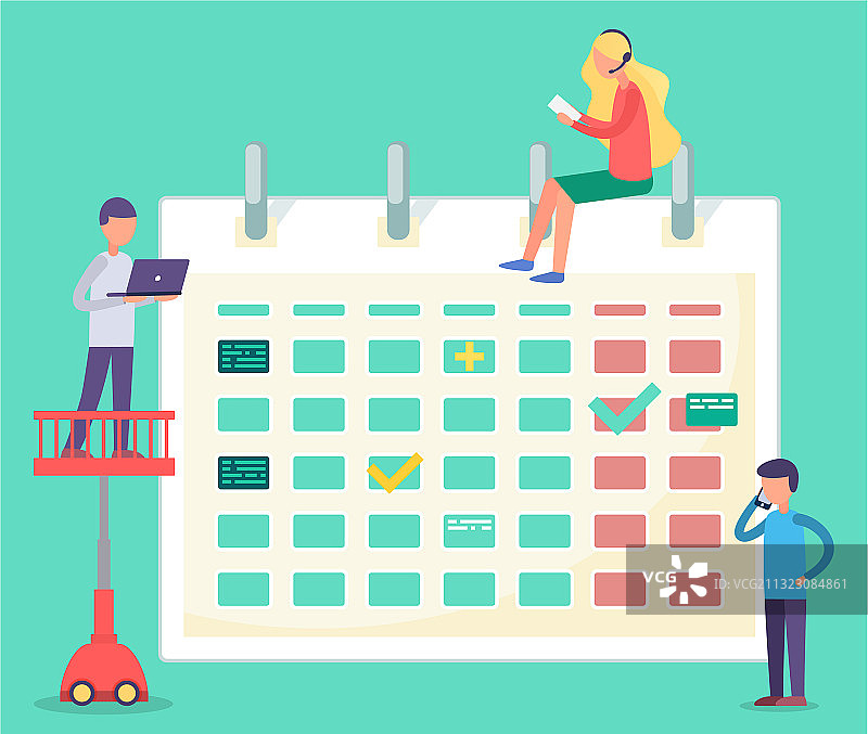 在日历大楼旁安排行程的人群图片素材