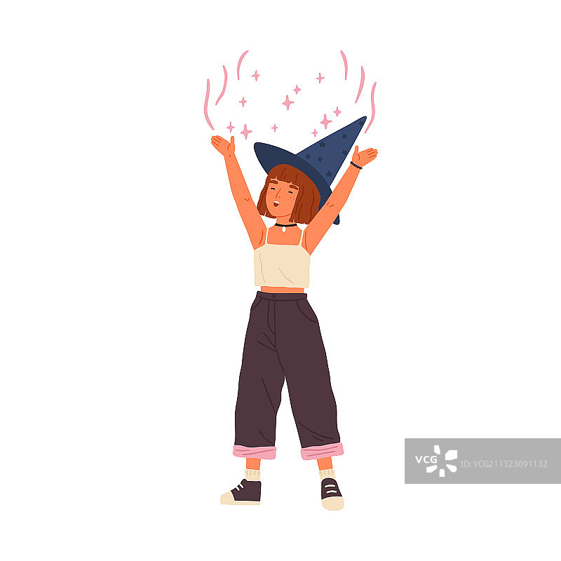 戴着女巫帽的可爱女孩图片素材