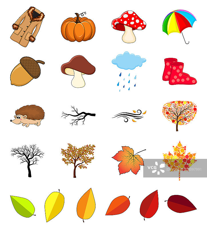 卡通秋季元素图标合集图片素材