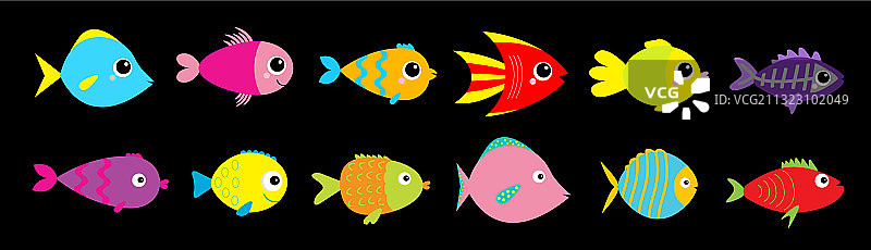 鱼图标线条可爱卡通风格图片素材