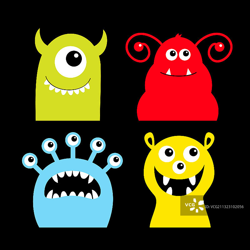 万圣节快乐可爱卡通怪物图标集图片素材