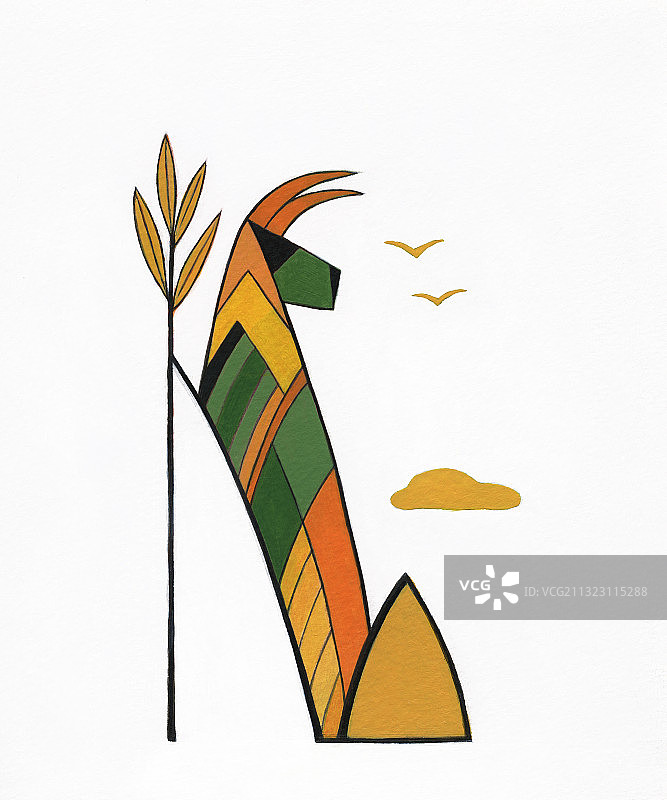 山羊脸生物在树枝上生存插画图片素材