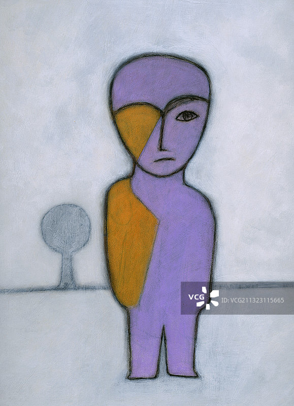 站在户外的奇怪小男人插画图片素材