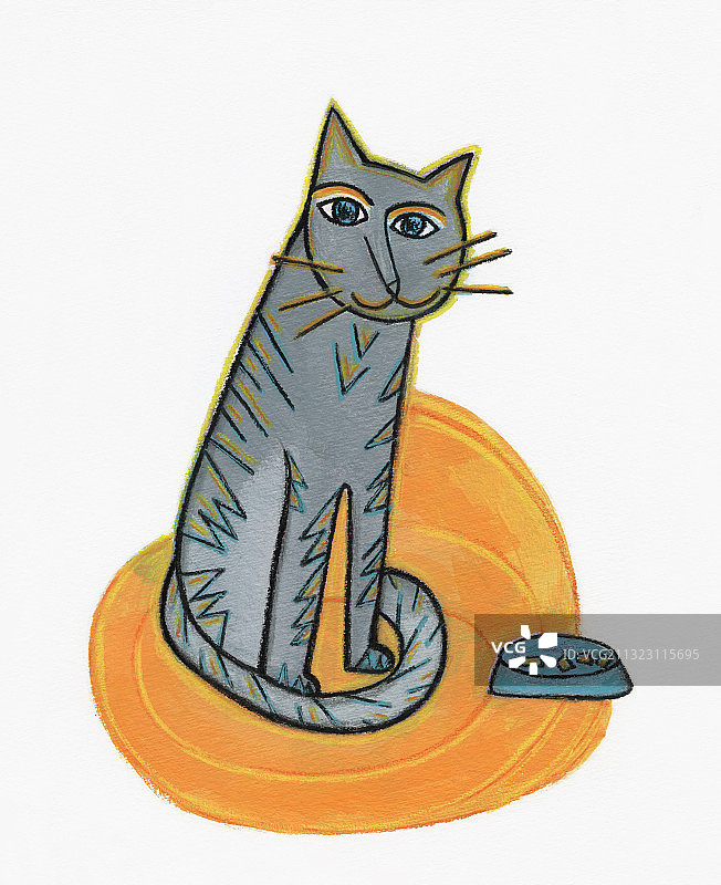 猫咪坐在红地毯上看着镜头插画图片素材