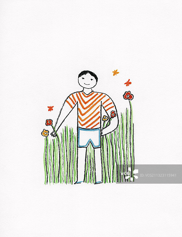 在自然中微笑的男孩插画图片素材