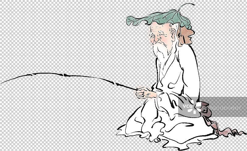 钓鱼的老头元素图片素材
