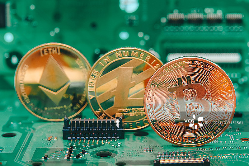 数字加密货币：莱特币 比特币 以太坊图片素材