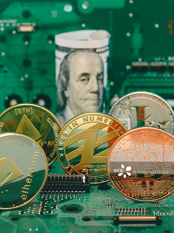 数字加密货币：莱特币 比特币 以太坊图片素材