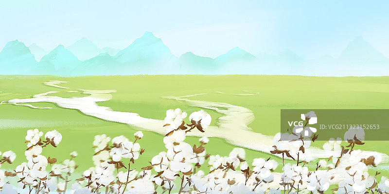 新疆草原风景河流棉花图片素材