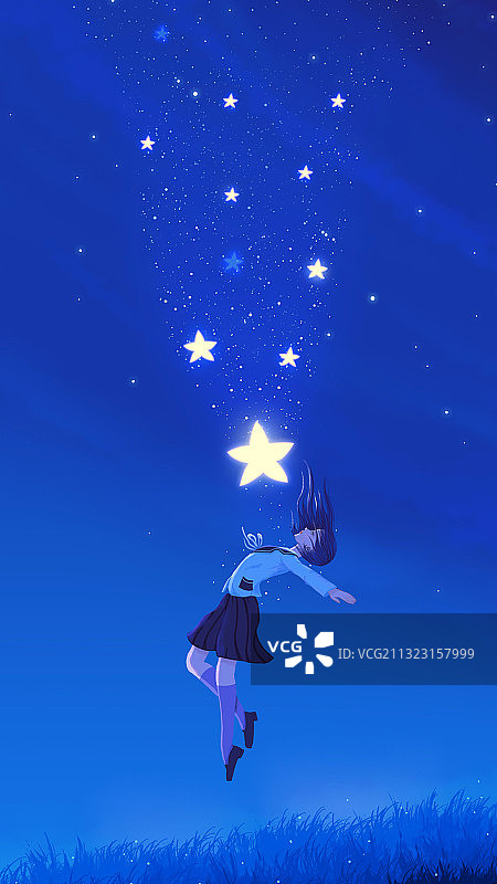 坠落星尘的唯美动漫女孩图片素材