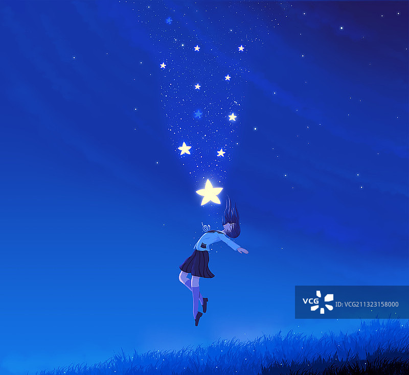 坠落星尘的唯美动漫女孩图片素材