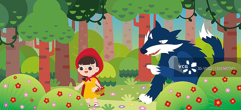 小红帽与大灰狼儿童插画图片素材