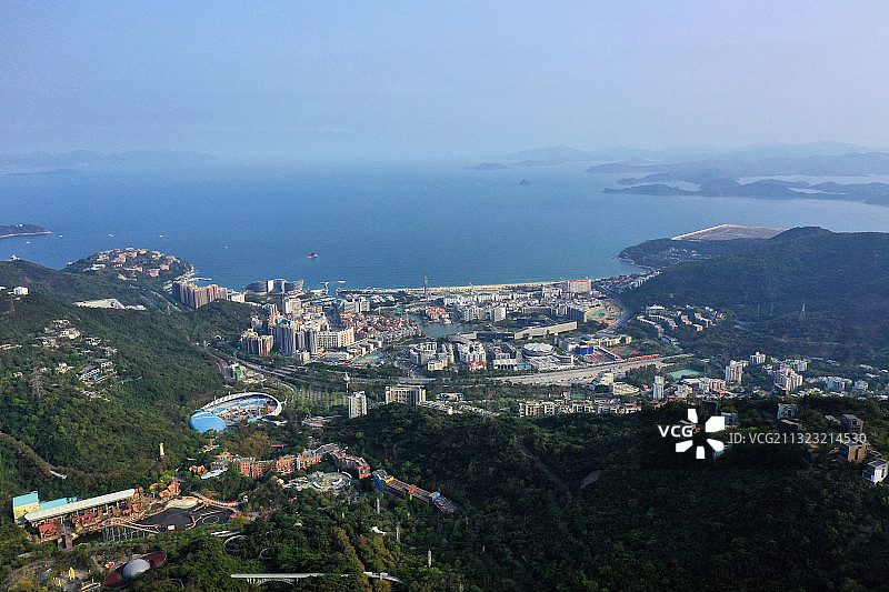 广东省深圳市盐田区东部华侨城大峡谷和大梅沙海滨公园航拍图片素材