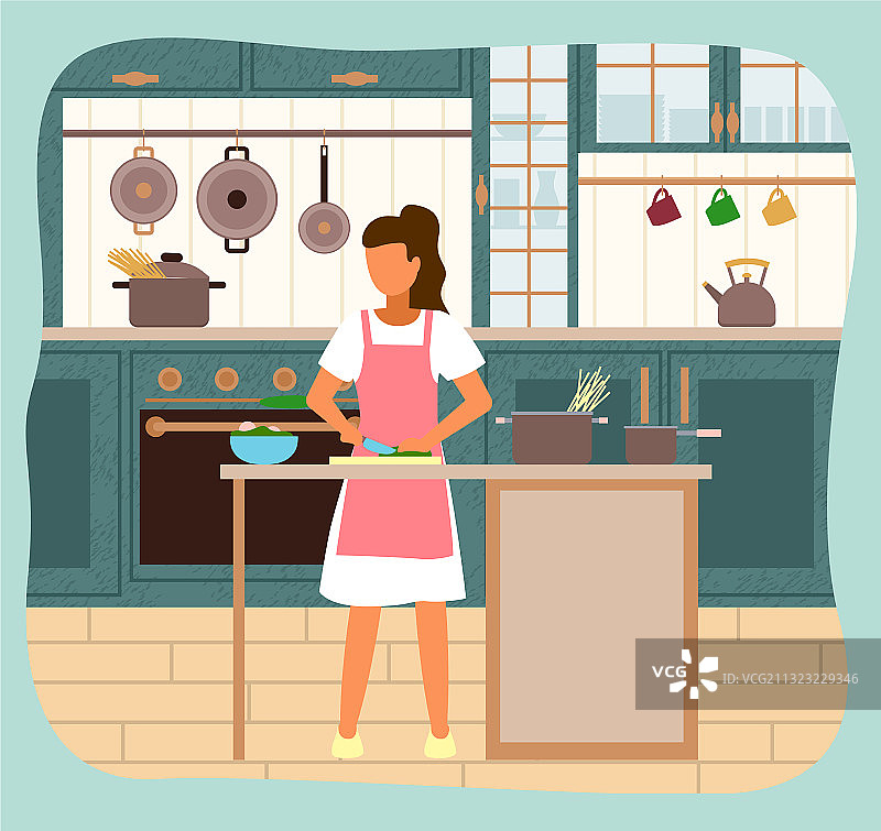 女人在她现代化的厨房里准备意大利面图片素材